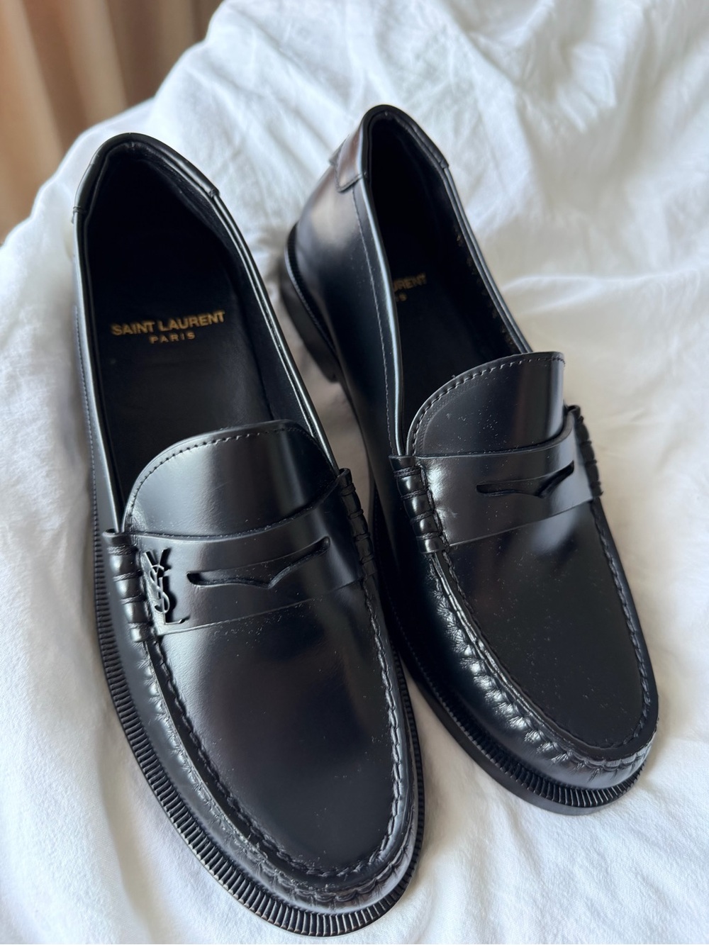 Saint Laurent Black Leather Penny Loafers for woman - Picture 2 of 3